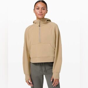 Lululemon Scuba Oversized 1/2 Zip Hoodie Sweatshirt Cropped Trench Tan